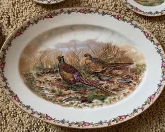 Set of 7 C. Ahrenfeldt Limoges Pheasant Bird Scene Wagner Plate Set Platter: 16.25x12in plates: 7.75in diameter HxWxD
