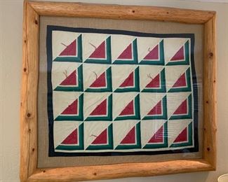 Framed Antique Triangle Watermelon Quilt 39x45x3in HxWxD