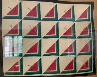 Framed Antique Triangle Watermelon Quilt 39x45x3in HxWxD