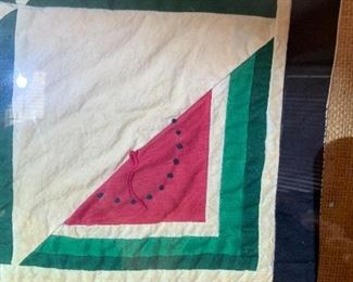 Framed Antique Triangle Watermelon Quilt 39x45x3in HxWxD