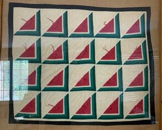 Framed Antique Triangle Watermelon Quilt 39x45x3in HxWxD