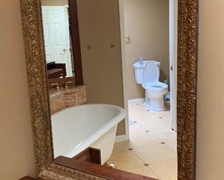 #2 Antique Carved Wood Gilt Frame Mirror 35 x 29 x 2 HxWxD