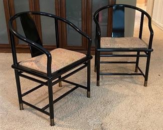 Brueton Ming Black Lacquer Arm Chairs (Pair) 21in x 24in x 33in each Chair