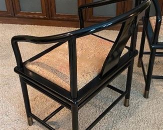 Brueton Ming Black Lacquer Arm Chairs (Pair) 21in x 24in x 33in each Chair