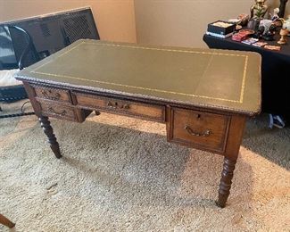 Oak & Leather top spindle leg executive desk 56in. X 30in x 29in