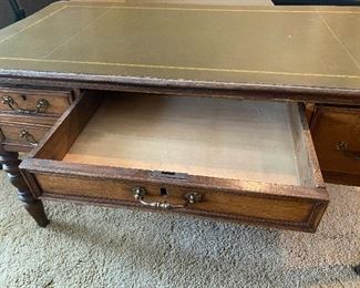 Oak & Leather top spindle leg executive desk 56in. X 30in x 29in