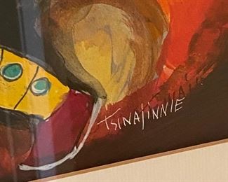 Large Original Navajo Painting by Andy Tsinajinnie, Dancing Native American lady 26in x 21in.