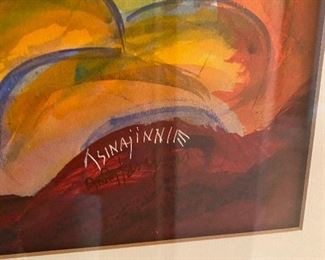 Large Original Navajo Painting by Andy Tsinajinnie, Dancing Native American man 26in x 21in.