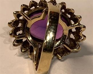 Yellow Gold and Amethyst cocktail Ring size 8 10k