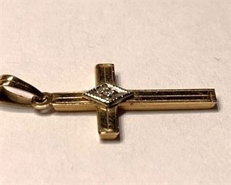 1inch Yellow gold Cross Pendant with small diamond 14k