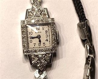Vintage Elgin watch with Diamonds and cord, not running 17 jewel 35221623 900 Platinum