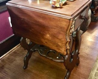 antique drop leaf side table with one drawer