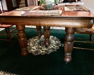 antique oak dining table and 4 chairs