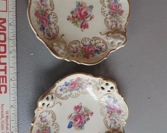 2 Rosenthal 4" Pierced Pin Dishes w/Roses Kronach Germany Moliere  $$30