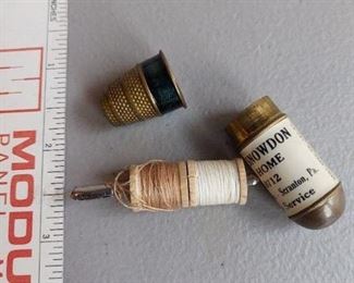 Miniature sewing kit with thimble lid $12