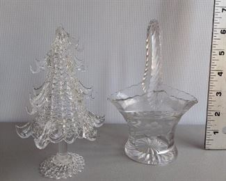 2 Piece Glass Christmas Tree and Basket $8 