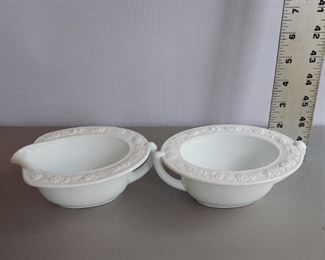 2 Pc Vitrok Depression Glass Cream & Sugar Flower Rim  $14