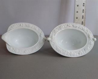 2 Pc Vitrok Depression Glass Cream & Sugar Flower Rim  $14