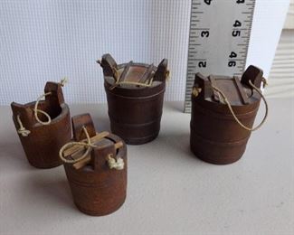 Miniature primitive wooden dollhouse buckets $25