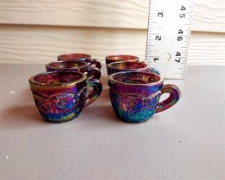 6 Pc Carnival Glass Mini Punch Cups $60