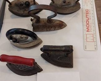 Mini Sad Iron Lot 2:  7 Item - 5 Marked: Saferon Massengill, ACW,  A Best, Dover USA, Dover No 902.   $60