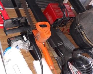 Electric  chain saw, hedge trimmer, leaf blower and battery charger