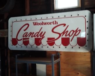From State Street Woolworths store.
Two of these large Candy Store Signs are available.  Approximately  2' x 6'  x 3/8"