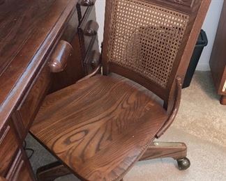 Press Back Cane Swiveling Office Chair