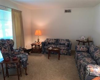 Vintage Floral Print Sofa Sleeper, Love Seat, and Wing Back Chair