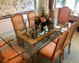 Glass top dining table & six chairs 