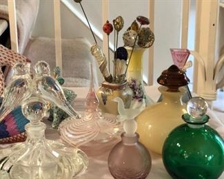 Perfume bottles & hat pin collection 