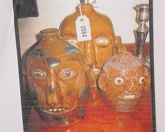Meaders southern pottery face jugs, all signed