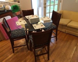 Tall glass top kitchen table with 4 chairs