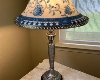 40. Metal and glass lamp. 23”H x 14”W. $40