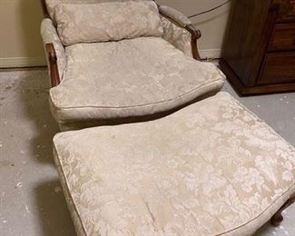 2. Berjere oversized French style armchair 33”L x 37”D x36”H  with ottoman 33”L x 22”D x 17”H. As is. $150