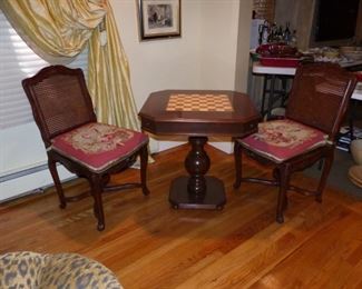 Game table with pair of chairs