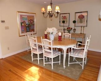 Century light wood dining table & 6 chairs
