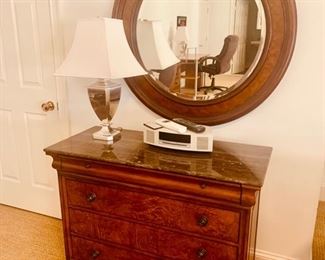 Ethan Allen Townhouse Collection Louis Philippe Style Burlwood Marble Top 3 Drawer Chest