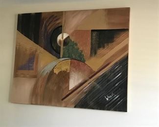Contemporary Oil on Canvas  Wall Art (5 feet in length by 4 feet in height) by artist Lee Reynolds  $ 25.00  black, gold and brown tones