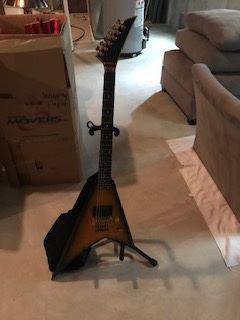 Flying V handmade electric guitar with strap and stand $75