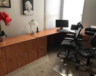 Premiera Office Furniture corner unit, 3 pc set includes 2 double file cabinets, 1 corner unit (includes 2 set of drawers). 3 piece set $ 500. will separate if necessary. 
