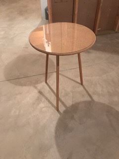 Mid century style wood table with glass top $5