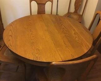 Oak Round Table and Four Chairs