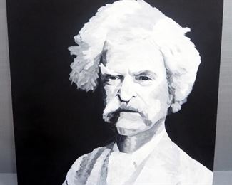 Samuel L Clemens/ Mark Twain Wall Trio, Includes Painted Portrait On Canvas By Jackie Grawe, Canvas Print Map Of Hannibal, MO And Biography Plaque