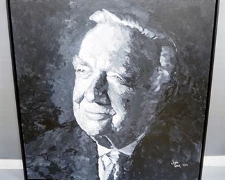 Walter Leland Cronkite Jr. Wall Trio, Includes Painted Portrait On Canvas By Jackie Grawe, Canvas Print Map Of St. Joseph, MO And Biography Plaque