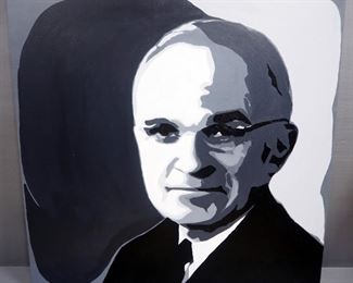 Harry S. Truman Wall Trio, Includes Painted Portrait On Canvas By Jackie Grawe, Canvas Print Map Of Kansas City, MO And Biography Plaque