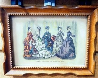 Godey Fashion Magazine Images, Various Sizes, All Framed Under Glass, Total Qty 11