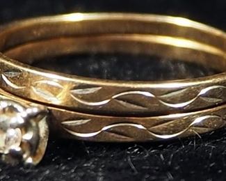 10K Gold Rings, Qty 3, All With Clear Stones, Sizes 5-3/4, 6-1/2, And 9, 6.02 g Total Weight Including Stones