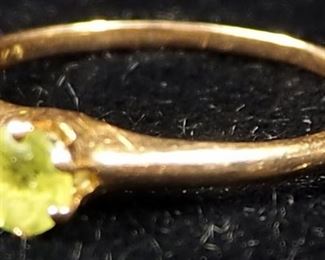 14K Gold Rings, Qty 3, 1 With Clear Stones, 1 With Green Stone, Sizes 5, 6 And 6-1/4, 3.846 g Total Weight Including Stone