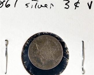 1861 Silver 3 Cent Coin, 1865, 1867 and 1868 Nickel 3 Cent Coins, Total Qty 4